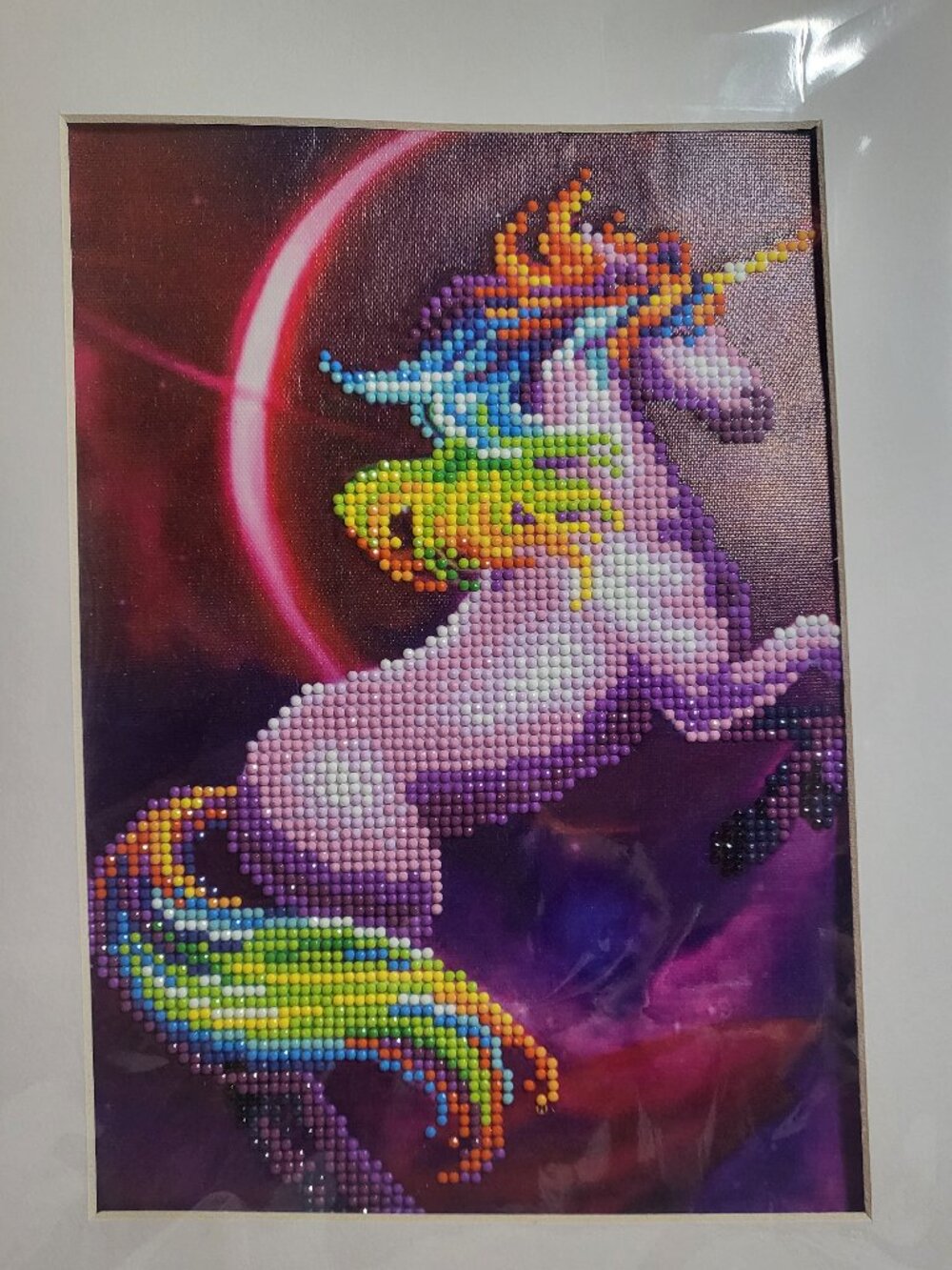 Completed 5D Diamond Painting - Rainbow Cosmic Unicorn Wall Art
